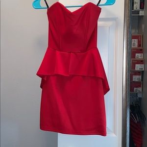Red strapless dress